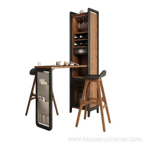 Apartment Wooden Dining Table Foldable Bar Wine Cabinet